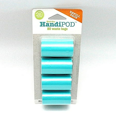 Waste Pickup Bag Refills - HandiPOD Refill PACK - 80 Dog Waste Pickup Bags, Turquoise