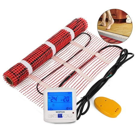 VEVOR 35 Sqft 120V Electric Radiant Floor Heating Mat with Alarmer and Programmable Floor Sensing Thermostat Self-Adhesive Mesh Underfloor Heat Warming Systems Mats