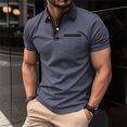 thumbnail image 2 of Tosmy Men's Polo Shirt Male All Seasons Leisure Fashion Design Lapel Button Pocket Short Sleeve Tops Classic Fit, 2 of 9