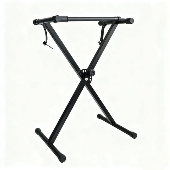 LCOKEIY Height Adjustable Keyboard Stand With Quick Release Mechanism -Single X Foldable Heavy Duty Instrument Stand With Locking Straps for 54-61-88 Key Electronic Pianos
