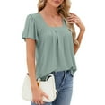 thumbnail image 2 of Women'S Tunic Tops Loose Fit Short Sleeve Shirts Crew Neck Summer Casual Tops Bean Green XL, 2 of 9