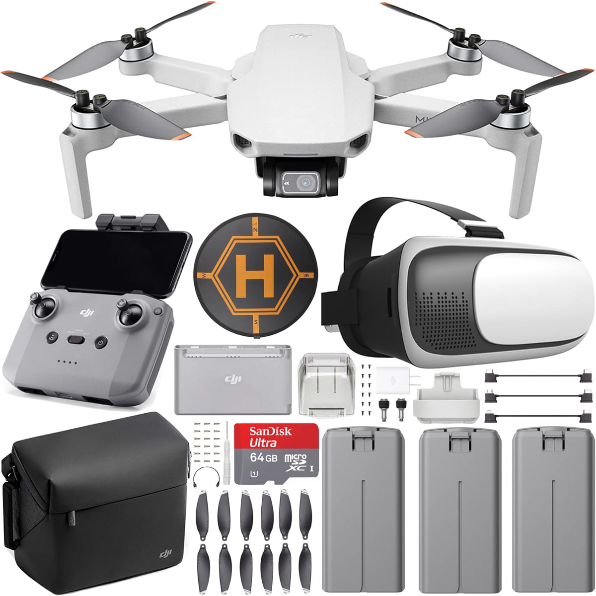 DJI CP.MA.00000306.01 Mini 2 Drone 4K Video Quadcopter Fly More Combo  (Renewed) + FPV Headset Bundle