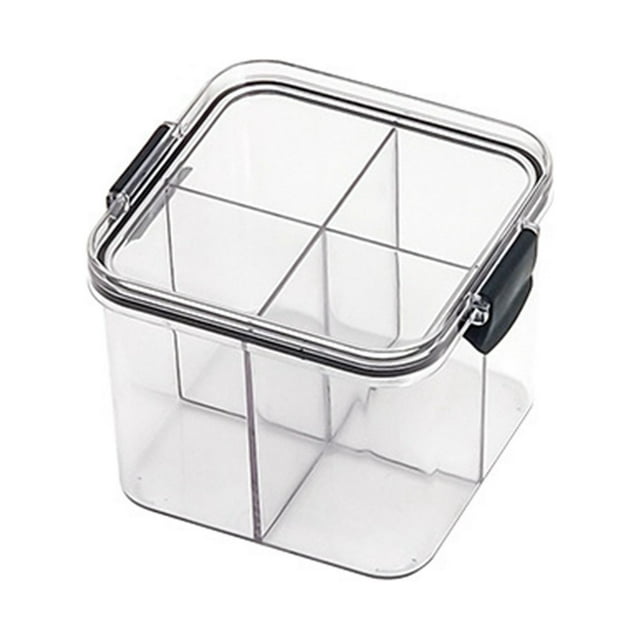 Square Four Compartment Storage Tank Plastic Food Grade Sealed for Scented Tea Whole Grains Pantry Organization