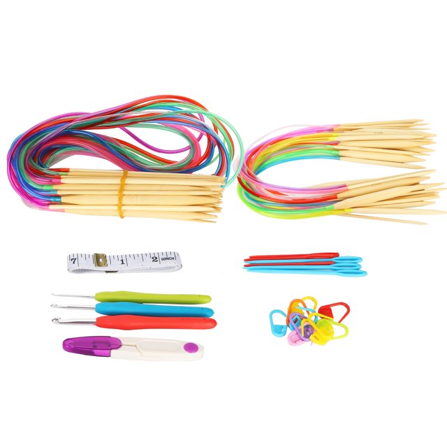 Kit de Agujas Circulares, Agujas de Tomo de Colores, Accesorios de Tejido de Bambú, Pin, Anillo de LeJía, Juego de Palos de Punto de Ganchillo Coloridos, Ganchos