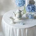 thumbnail image 4 of Nvzi Mantel de porcelana azul y blanca de algodón bordado, resistente al agua y al aceite, con borde de hoja de loto, para mesa de té, decoración (azul, 260 * 140 cm), 4 of 5