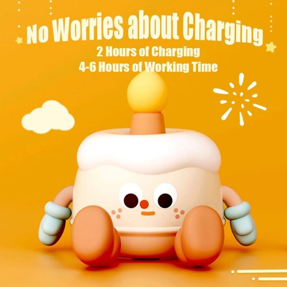 Night Light for Kids, Cute Happy Birthday Cake Night Lights with Music, Rechargeable Timer Silicone Nursery Lamp, 3 Levels Light & Phone Holder, Baby Night Light for Christmas Festival Gift (Orange)