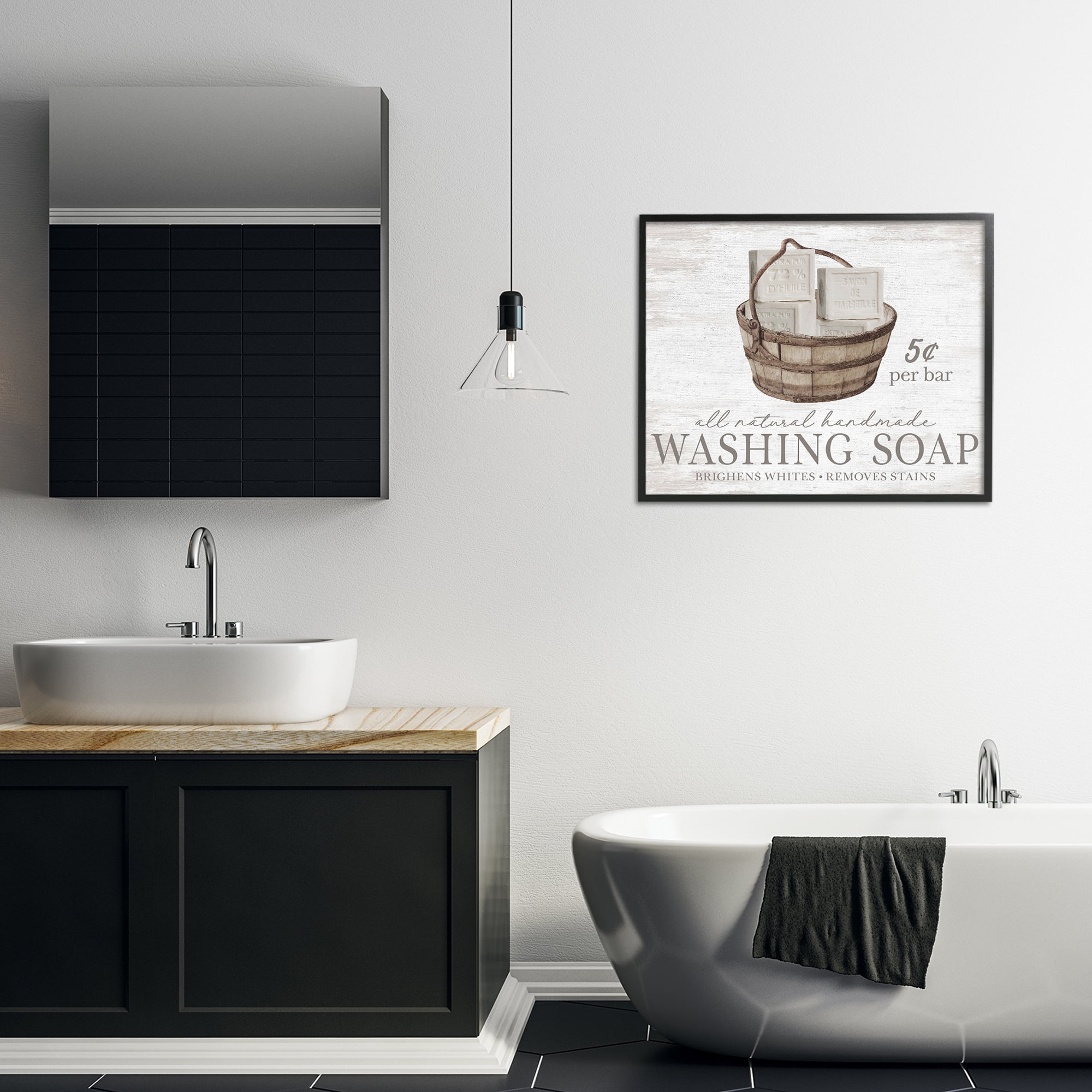 Stupell Industries Vintage Laundry Soap Typography Painting Black Framed Art Print Wall Art, 30 x 24
