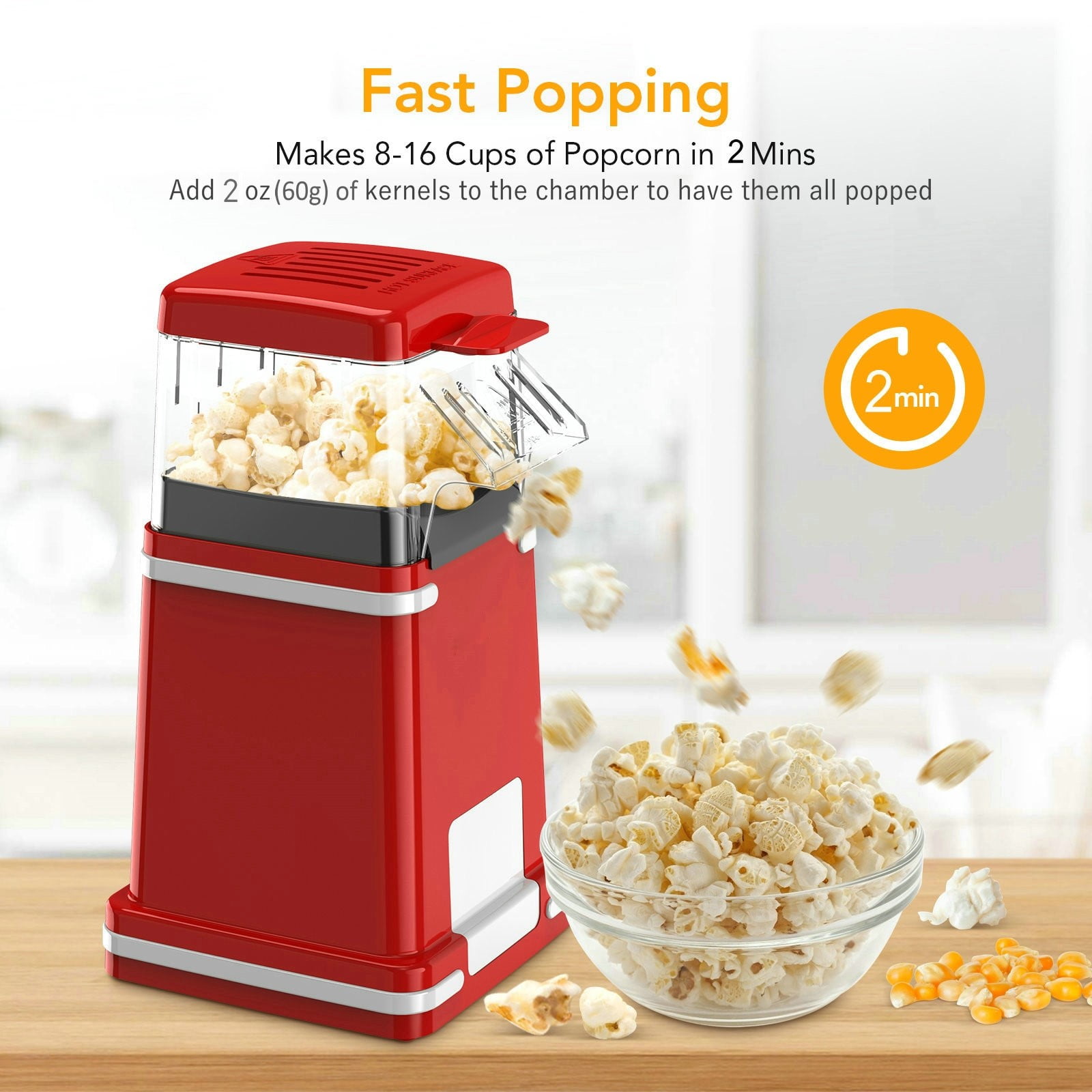 Aoibox 1,100-Watt 64 oz. Pink Hot Air Popcorn Machine Hot Air Electric Popper Kernel Corn Maker BPA Free No Oil
