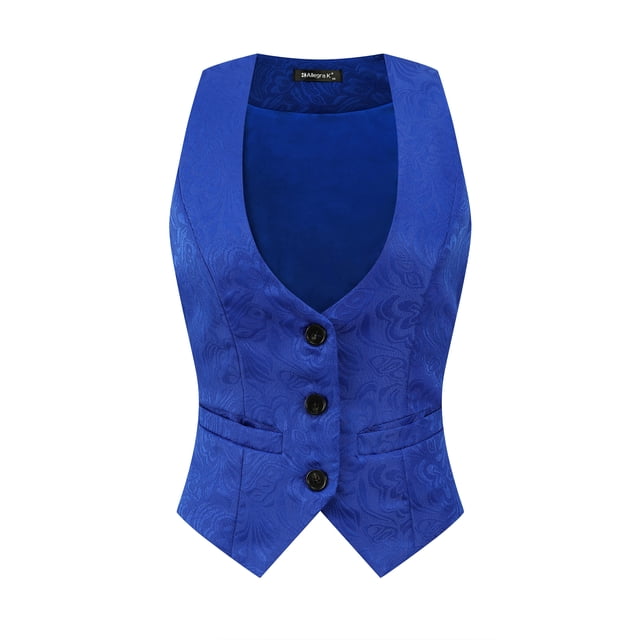 Chaleco vintage Allegra K para mujer con botones Steampunk Jacquard sin mangas Azul Real XL