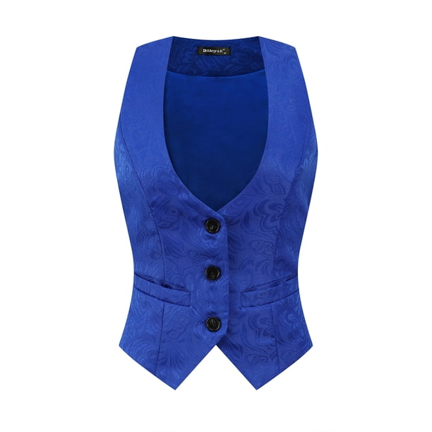 Chaleco vintage Allegra K para mujer con botones Steampunk Jacquard sin mangas Azul Real XL