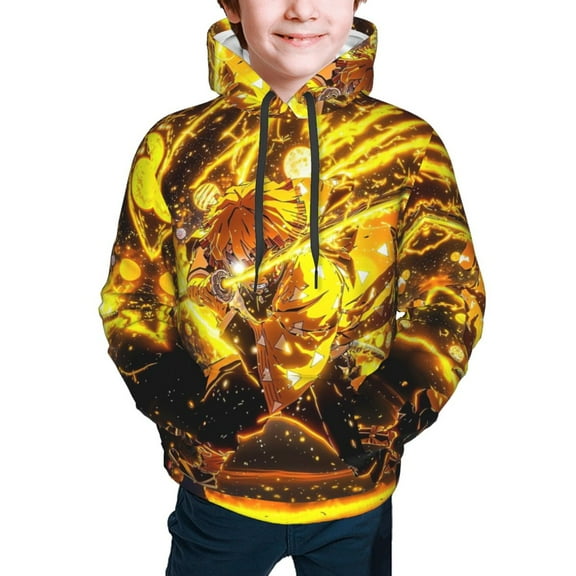 Demon Slayer Zenitsu Agatsuma Kids' Hoodie 3d Print Sweatshirt Soft Pullover Hooded With Big Pockets For Boys Or Girls Small