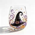 thumbnail image 2 of 1PC Halloween Drinking Glass,2D Witch Hat Printed Design Gothic Decor Tumbler,Stemless Glass Drinking Glass for Halloween Parties and Holiday Gatherings., 2 of 5