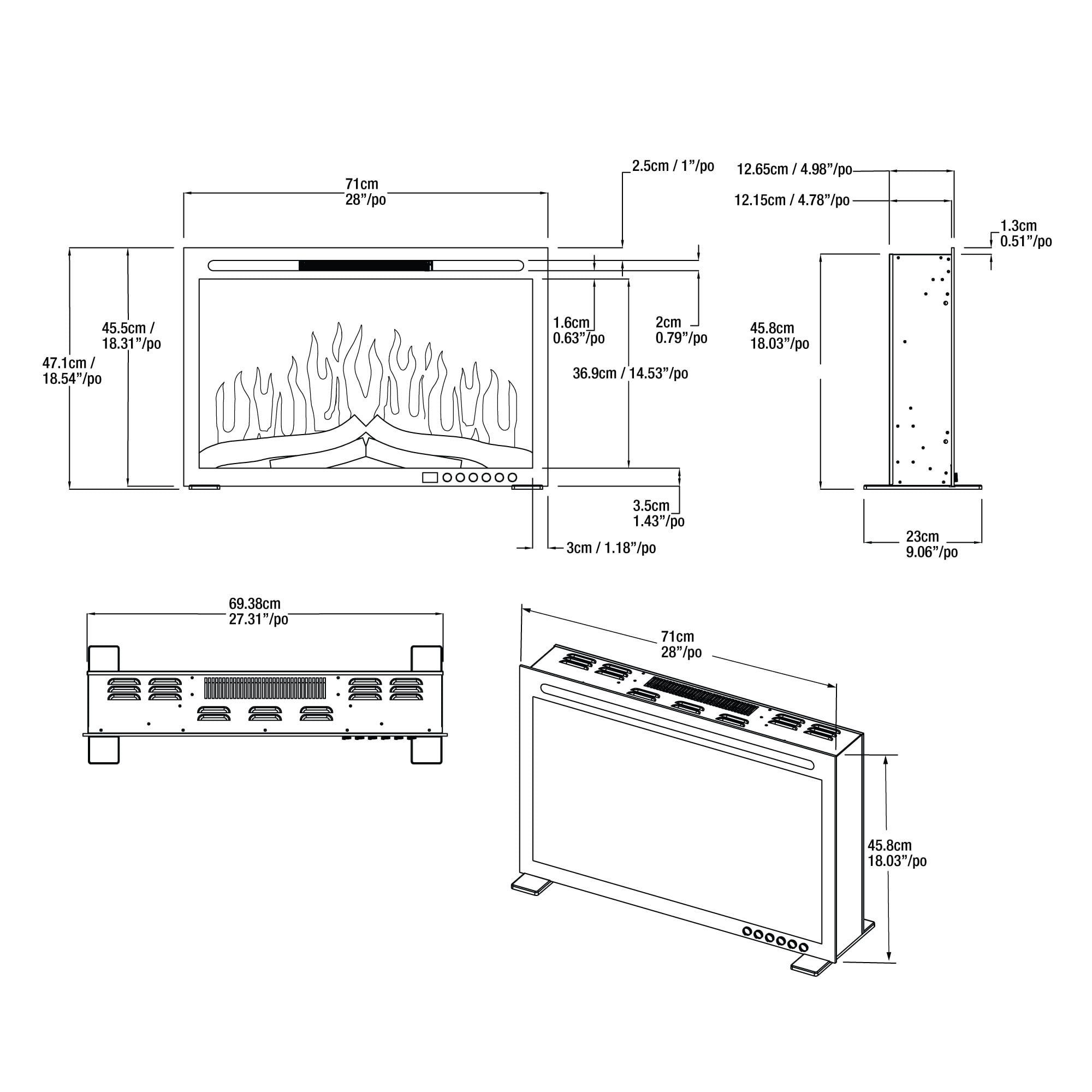 ActiveFlame Essential Built-In Electric Fireplace, 28IN