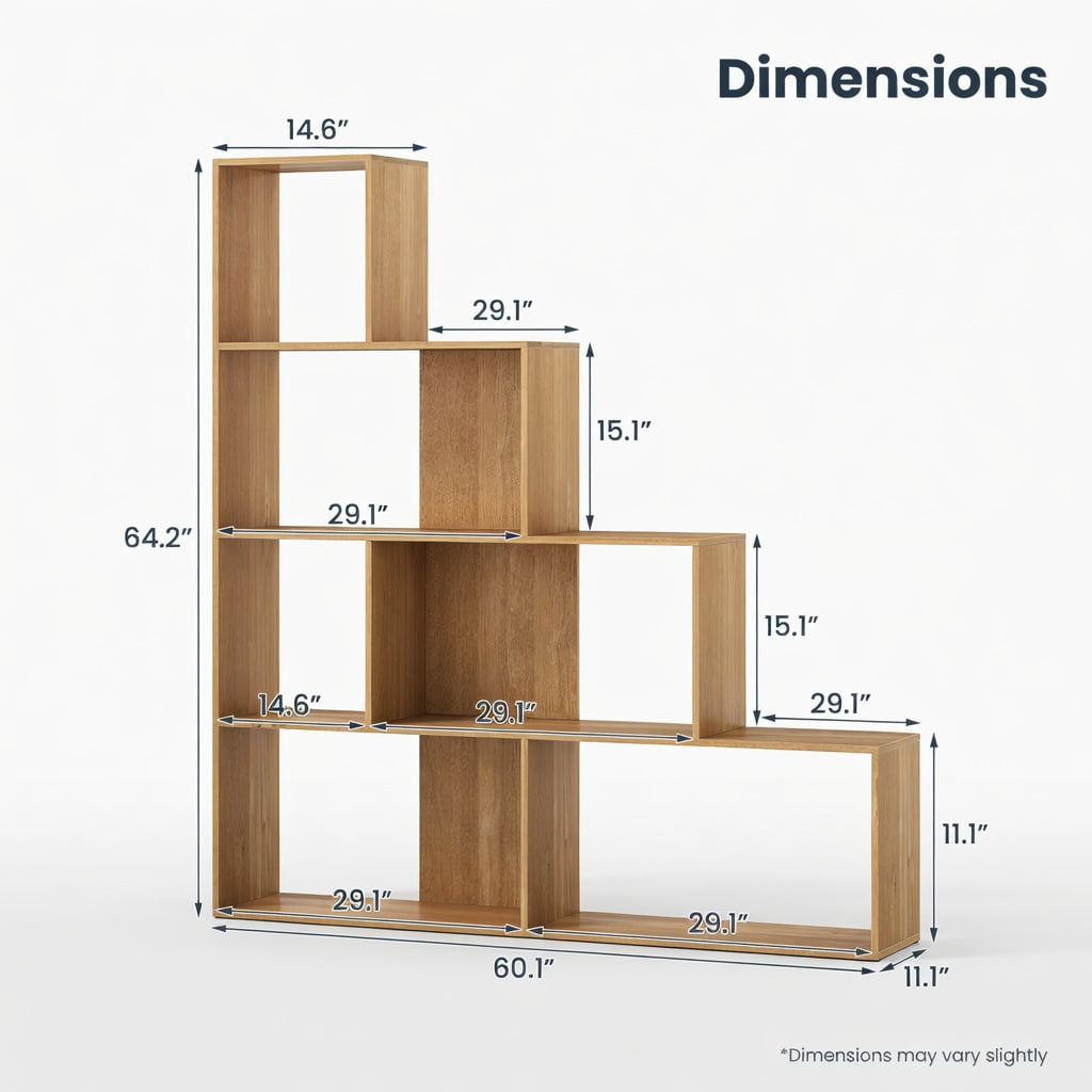 GVN Bookcases,6 Cubes Ladder Shelf Corner Bookshelf Storage Bookcase-Natural