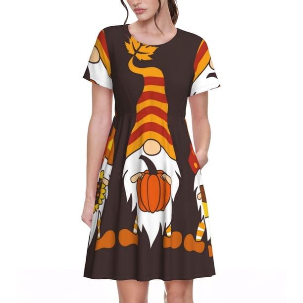 Balery Fall Gnomes Vestidos sueltos de manga corta para mujer, vestidos de verano 2025, vestidos casuales de corte A con vuelo.