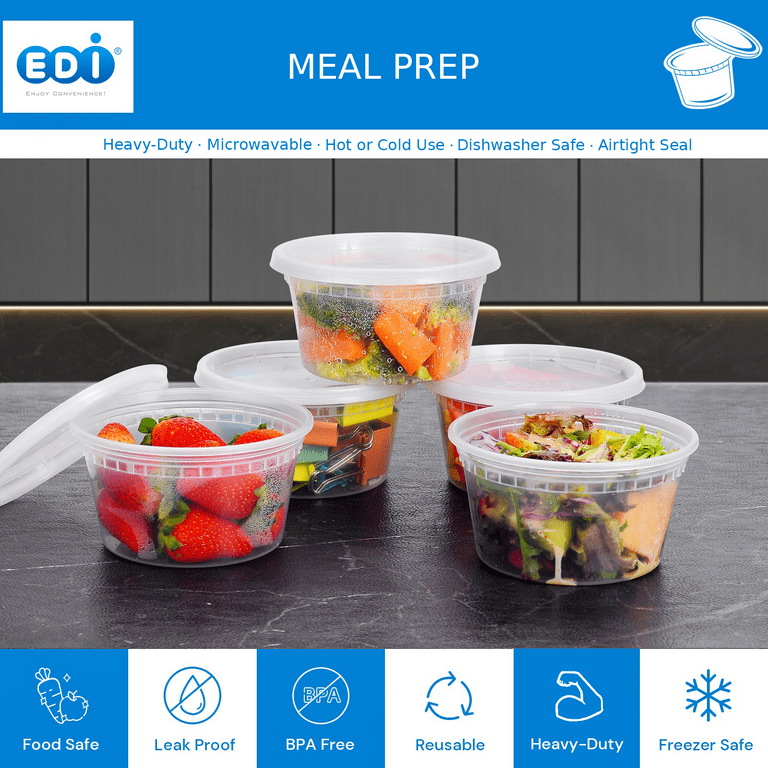 Edi [12 oz, 25 Sets] Plastic Deli Food Storage Containers with Airtight Lids | Microwave-, Freezer-, Dishwasher-Safe | BPA Free | Heavy-Duty | Meal