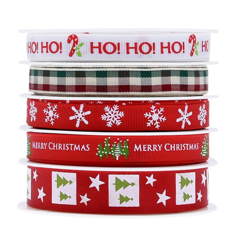 Taicanon 5Pcs Holiday Christmas Ribbon Set Christmas Printed Grosgrain