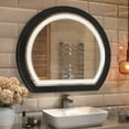 thumbnail image 2 of TEWLOSS 24"x28" Round LED Bathroom Mirror Vanity Mirror for Wall Anti-fog 3-Colors Dimmable Black Metal Framed, 2 of 6