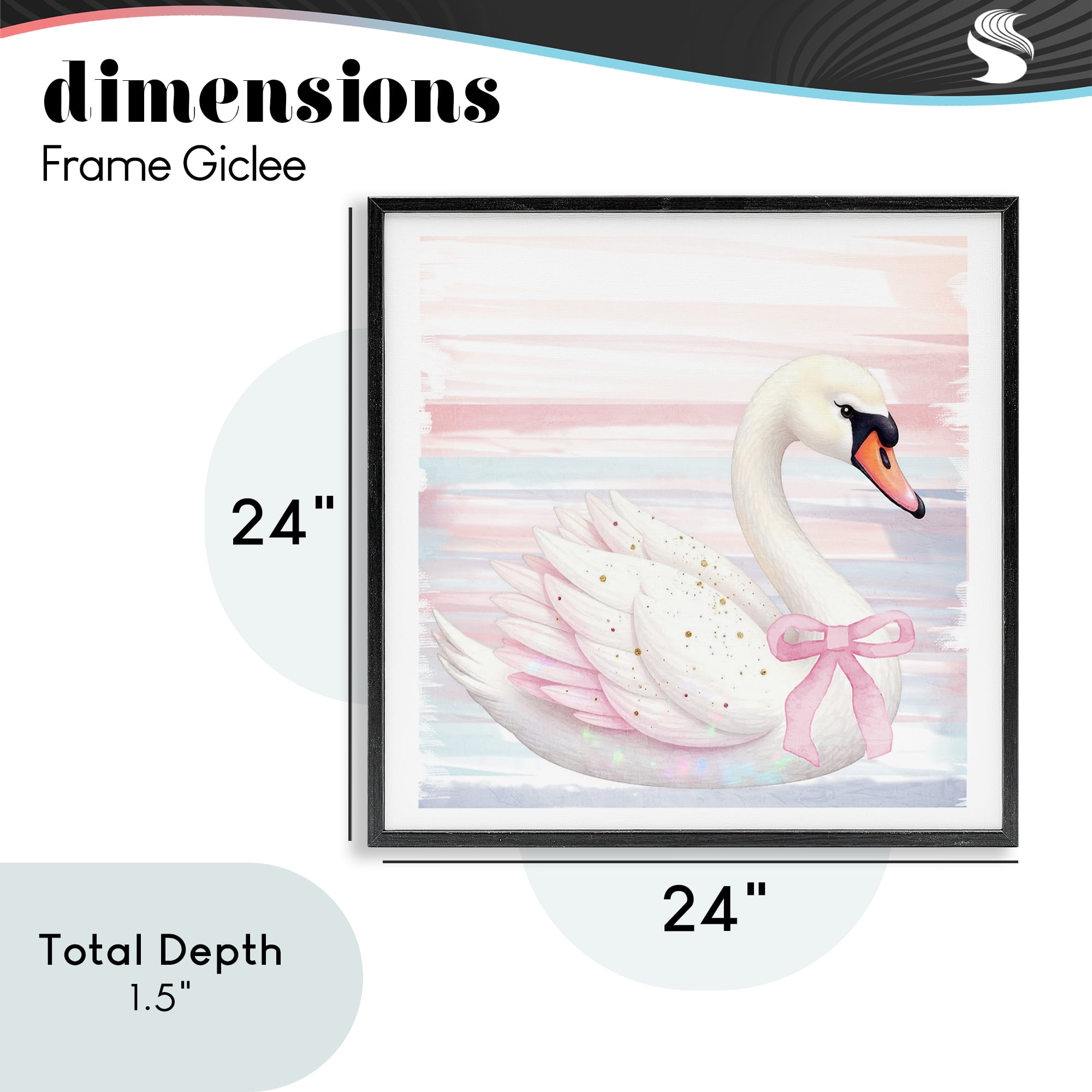 Pink Swan with Ribbon Black Framed Giclee Art, design by Kim Allen