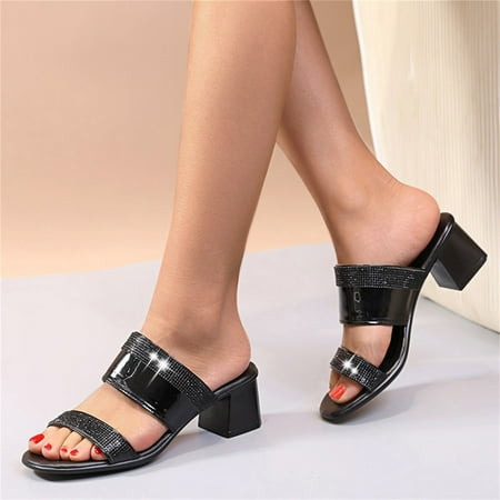 

Alueeu Women s Middle Heels Fashion Mid And Rhinestone Sandals Women s And Toe Spring Peep Slippers Summer Heel Women s Sandals