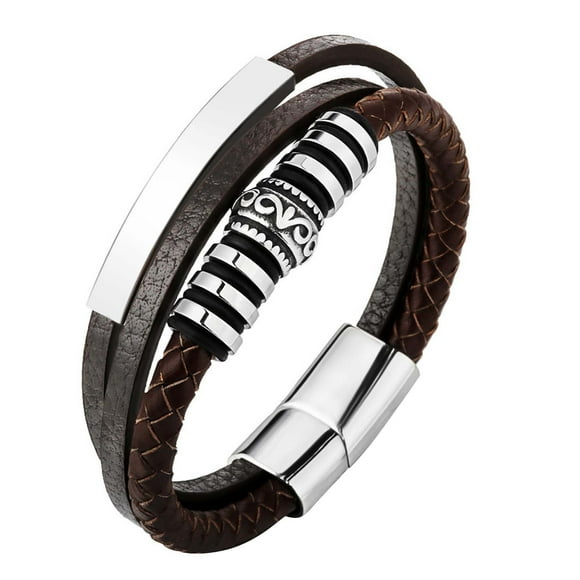 Canada Day Kcavykas Back to School Season,Cow Leather Stainless Steel Bracelet Men's Titanium Steel Bracelet