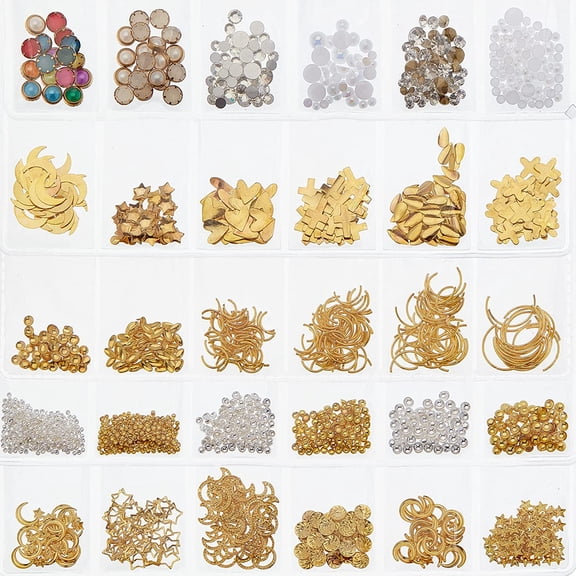 6 Sets Cabochons Resin Fillers Moon Star Heart Shell Feather Resin Fillers Charms Brass Epoxy Resin Supplies for Resin Jewelry Making Nail Decorations Multi-color