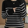 thumbnail image 4 of Rutainlusire Womens Trendy Striped Comfy Loose Sweaters Women's Striped Long Sleeve Blouses Round Neck Casual Fashionable Sweater, 4 of 5