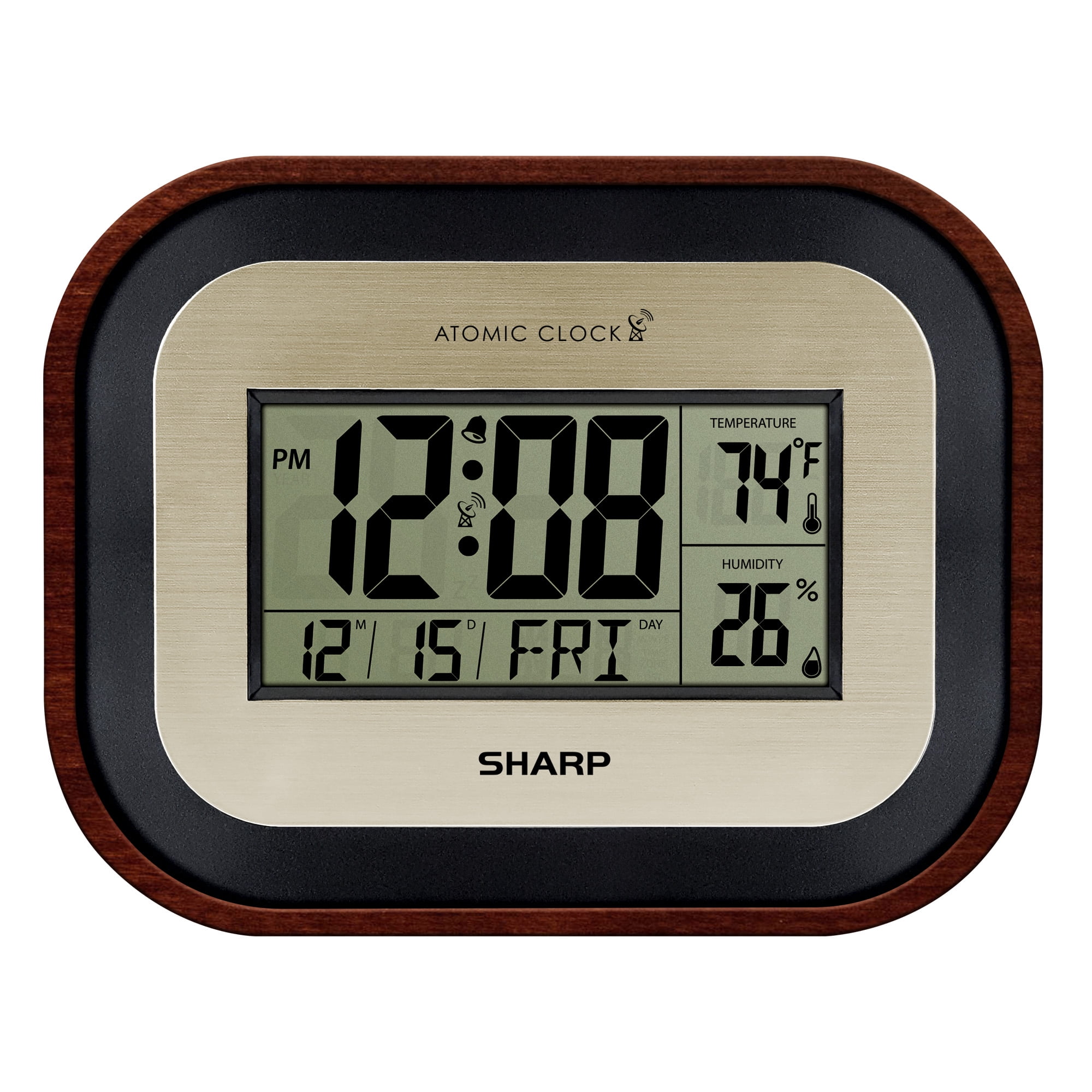 Sharp Digital Wall Clock, SelfSetting Atomic Desk Clock Woodgrain