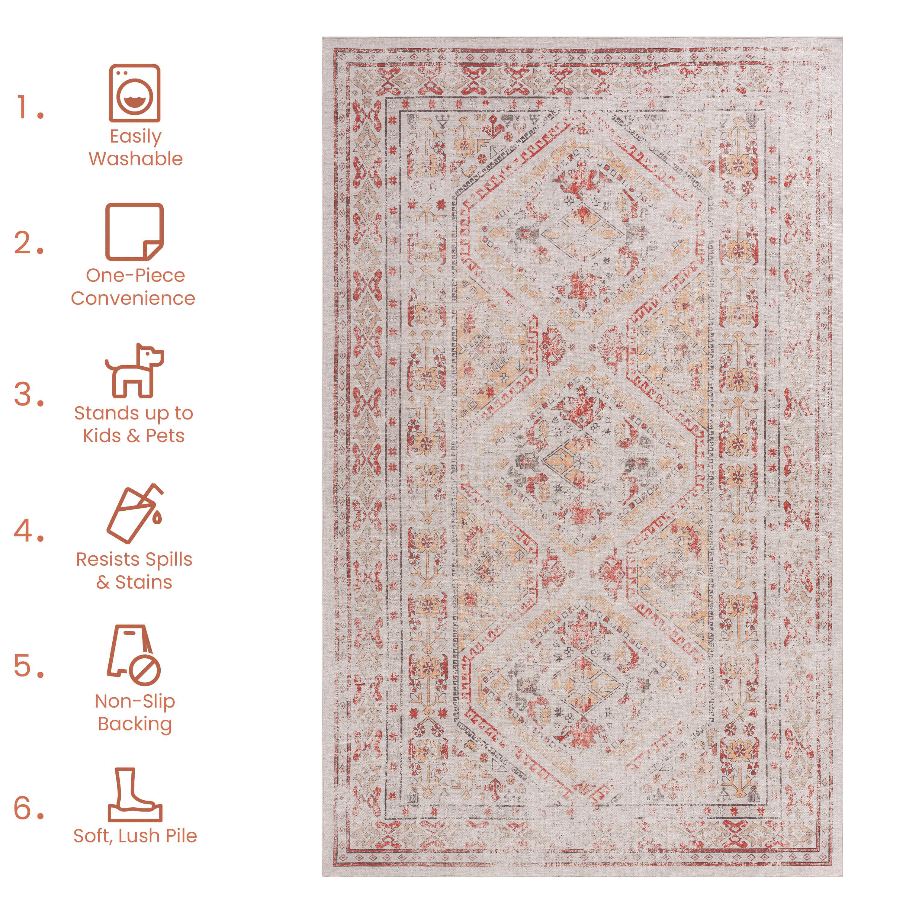 Washable Area Rug 2' x 3' Non-Slip Low Pile Chenille Doormat Rug Stain Resistant Indoor Carpet for Living Room Bedroom Kitchen Entryway