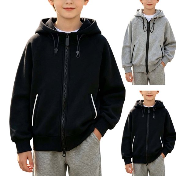 Kids Hoodies Dqueduo Boys' Zip Up Hoodie Solid Color Long Sleeve Sweatshirt Jacket With Pocket Coat, Sizes 3-15 Years