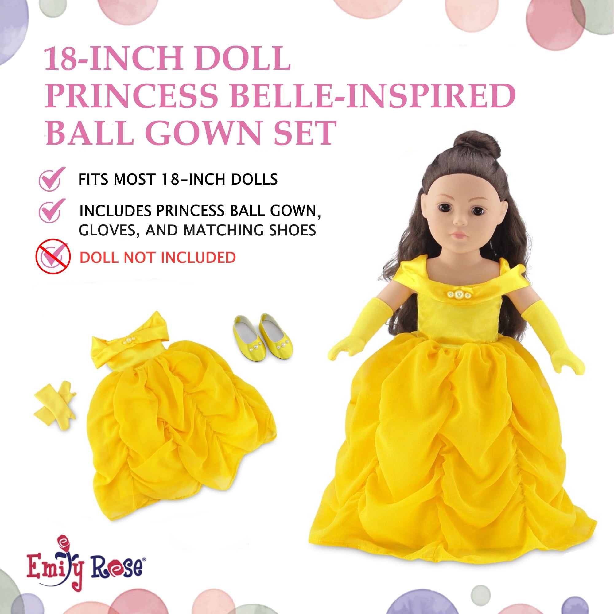 Emily Rose 18 Inch Doll 3 Piece Princess Belle Inspired Doll Clothes and Accessories Set | Compatible with American Girl and Similar Dolls