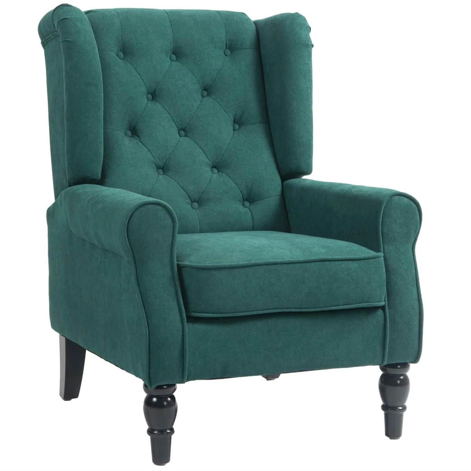 Demi Bonn 40" Modern Upholstered Armchair with High Back Button Tufted, Mid-Century Retro Wood Leg Chair for Living Room, Bedroom, Green