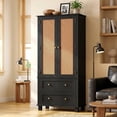 thumbnail image 3 of Homfa Rattan Cabinet with Doors, Tall Storage Cabinet with 2 Drawers, Narrow Accent Versatile Cabinet for Living Room, Black, 3 of 4