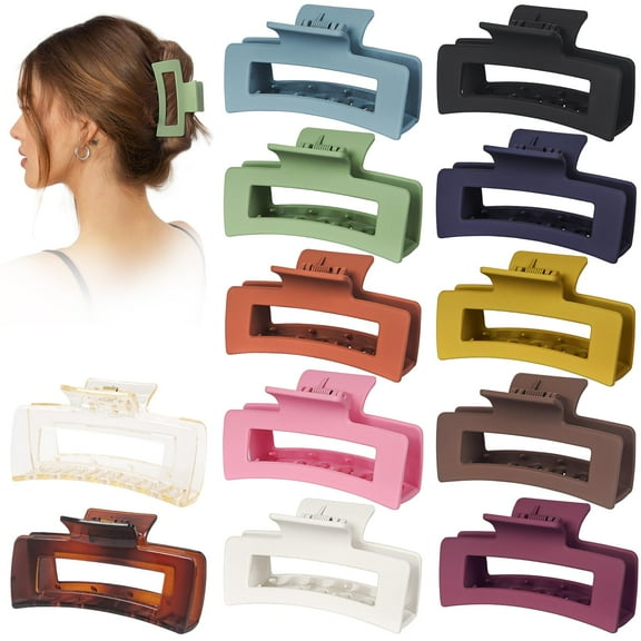 Large Hair Claw Clips 4.1" Big Square Matte for Women Girls, Strong Hold Banana Clips(12 Pack )