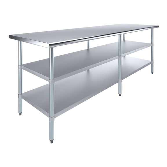 AmGood 30 in. x 96 in. Stainless Steel Table with Two Undershelves | Metal Utility Kitchen Prep Work Table | NSF