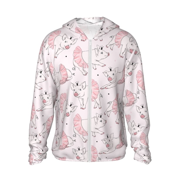 Fotbe Cute Piggy Ballerina Chaqueta con Protección Solar UPF 50+ para Hombre y Mujer, Camisa con Capucha y Bolsillos-X-Large