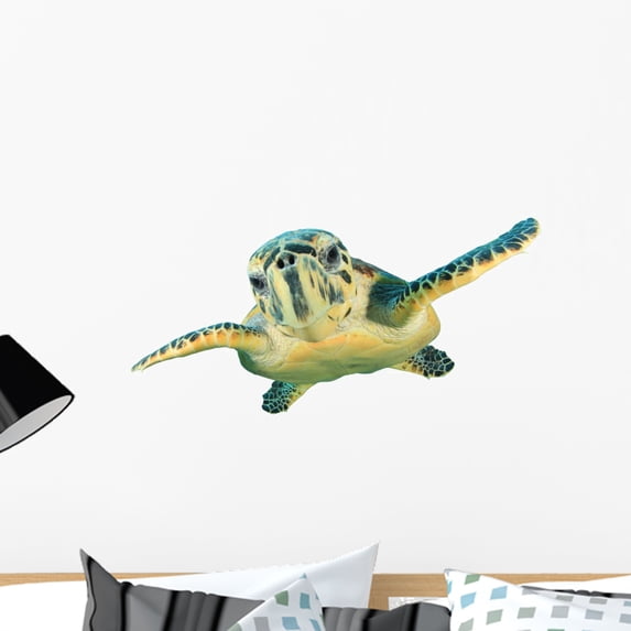 Hawksbill Sea Turtle White Wall Decal by Wallmonkeys Peel and Stick Graphic (24 in W x 12 in H) WM300676