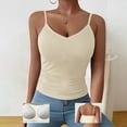 thumbnail image 2 of QASIEATN Women's Solid Color V Neck Tank Tops with Built in Bra Casual Camisole Summer Clothing Vest for Women, 2 of 6