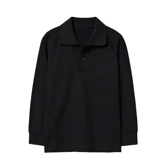 Kids School Uniform Polo Shirts Long Sleeve Boys Girls Collared Tops Cotton Soft Stretch Fall Winter Back to School Outfit,8-9Y,Black