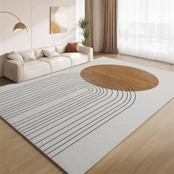 Tapis de Zone Art Moderne Mi-Siècle, Tapis au Design Bohème à Lignes en Arche, Lavable à la Machine Antidérapant à Poil Ras pour Intérieur Salon Chambre Bureau d'Étude Entrée 3 Pieds X 5 Pieds