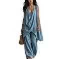 thumbnail image 6 of Two Piece Sets for Women Cotton Linen Vacation Travel Outfits Solid Color Sleeveless Stand Up Collar Temperament Topss and Loose Pants Set Summer Casual Fashion Outfits, 6 of 7