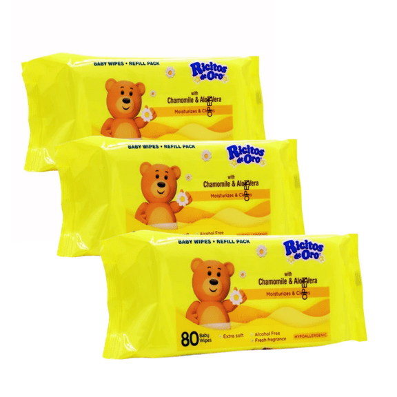 Ricitos de Oro Gentle Baby Wipes with Chamomile & Aloe Vera, 240 Count, 3-Pack
