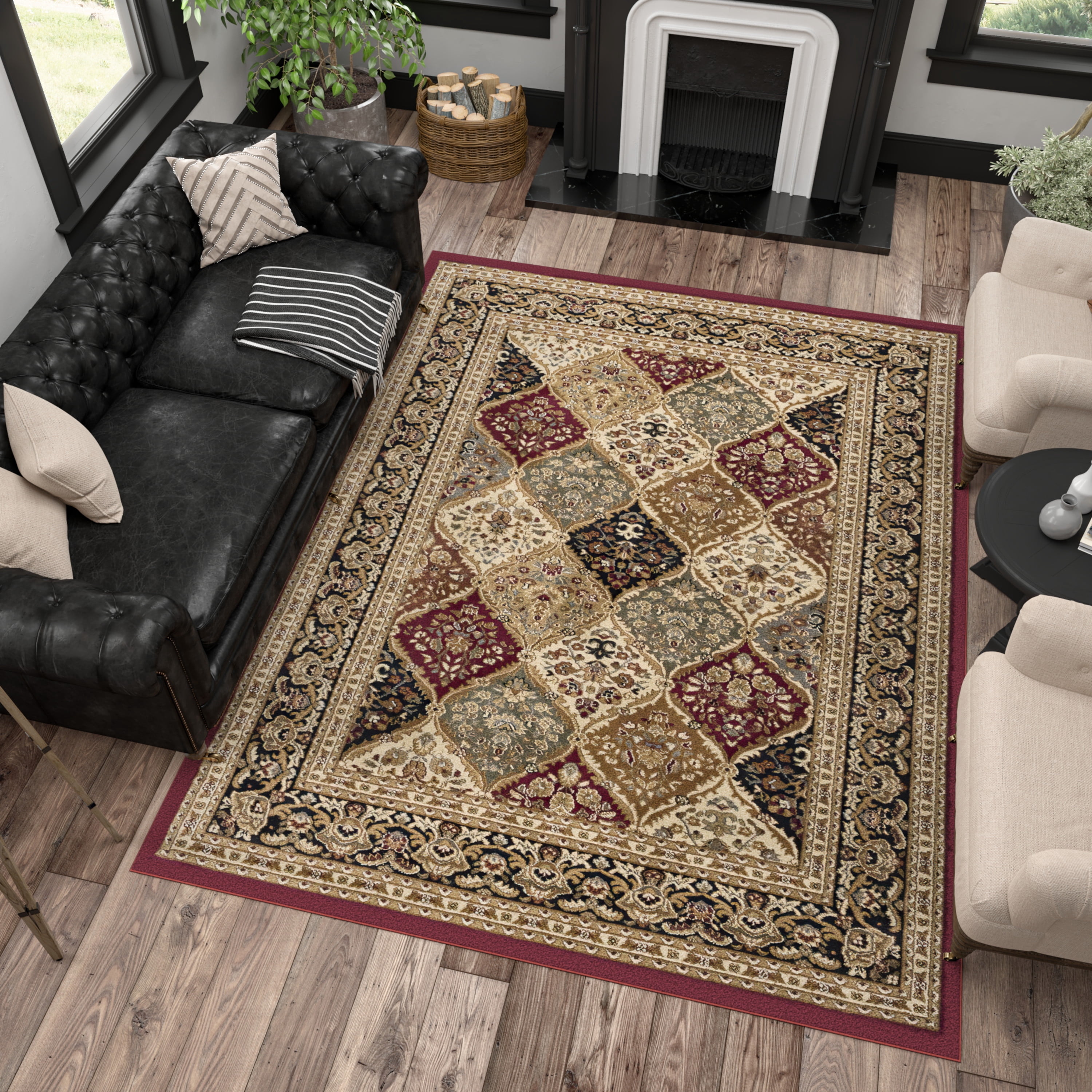 Sensation Transitional 5' x 7' Red and Beige Polypropylene Indoor Area Rug