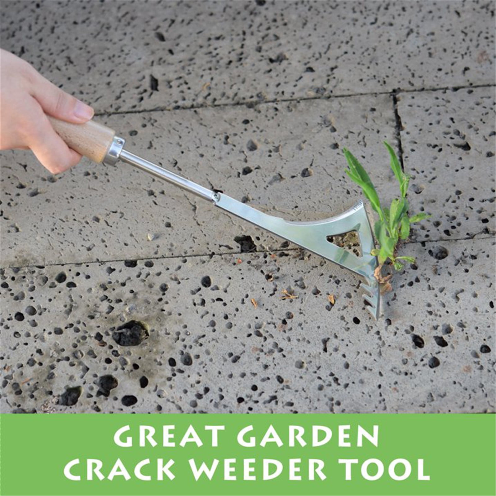 LYINGF Crack Weeder 13.4" Stainless Weeding Tool with Wood Handle L Shaped Side Walk Puller Spatula for Garden Lawn Yard Patio Terrace Paving Moss, Small Gardening Tool