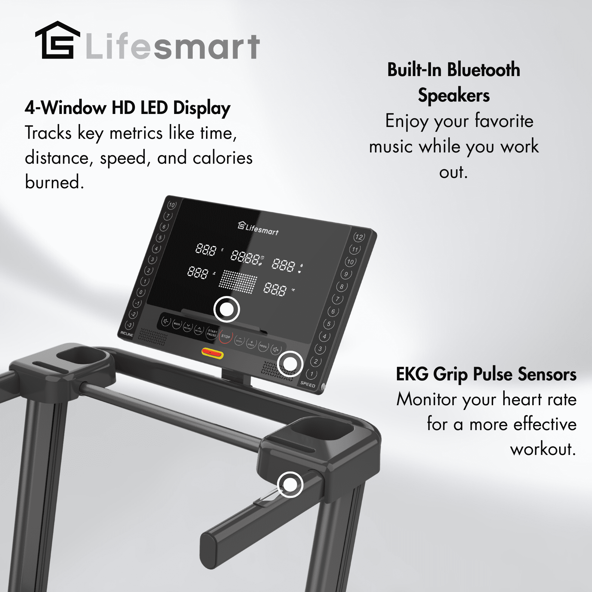 Lifesmart TM2500 PowerTouch Folding Treadmill for Home Gym with Brushless Motor Incline and Decline Compact Heavy Duty Treadmill with Bluetooth Speakers and Heart Rate Monitor