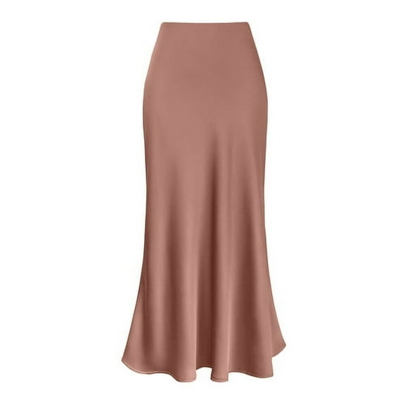 Skymirror Women Elegant Faux Silk Satin Skirt High Waist Fishtail Skirt A-Line Solid Color Glossy Office Lady Skirt Workwear