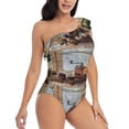 thumbnail image 3 of Haiem Oil Lamp Coffee Beans Women's One Piece Swimsuits Tummy Control One Shoulder Bathing Suits Ruffle Swimwear-Small, 3 of 8