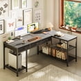 thumbnail image 2 of Amadwell 55 Inch L Shaped Office Desk with 3 Fabric Drawers, Reversible Computer Gaming Desk, Power Outlets and Mesh Shelves, Corner working Study Desk, Grey, 2 of 9