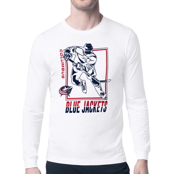 Men's Starter White Columbus Blue Jackets Player Grid Long Sleeve T-Shirt