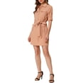 thumbnail image 6 of MODA NOVA Junior's Roll up Sleeves Multi-Pocket Belted Shirt Dress, 6 of 7